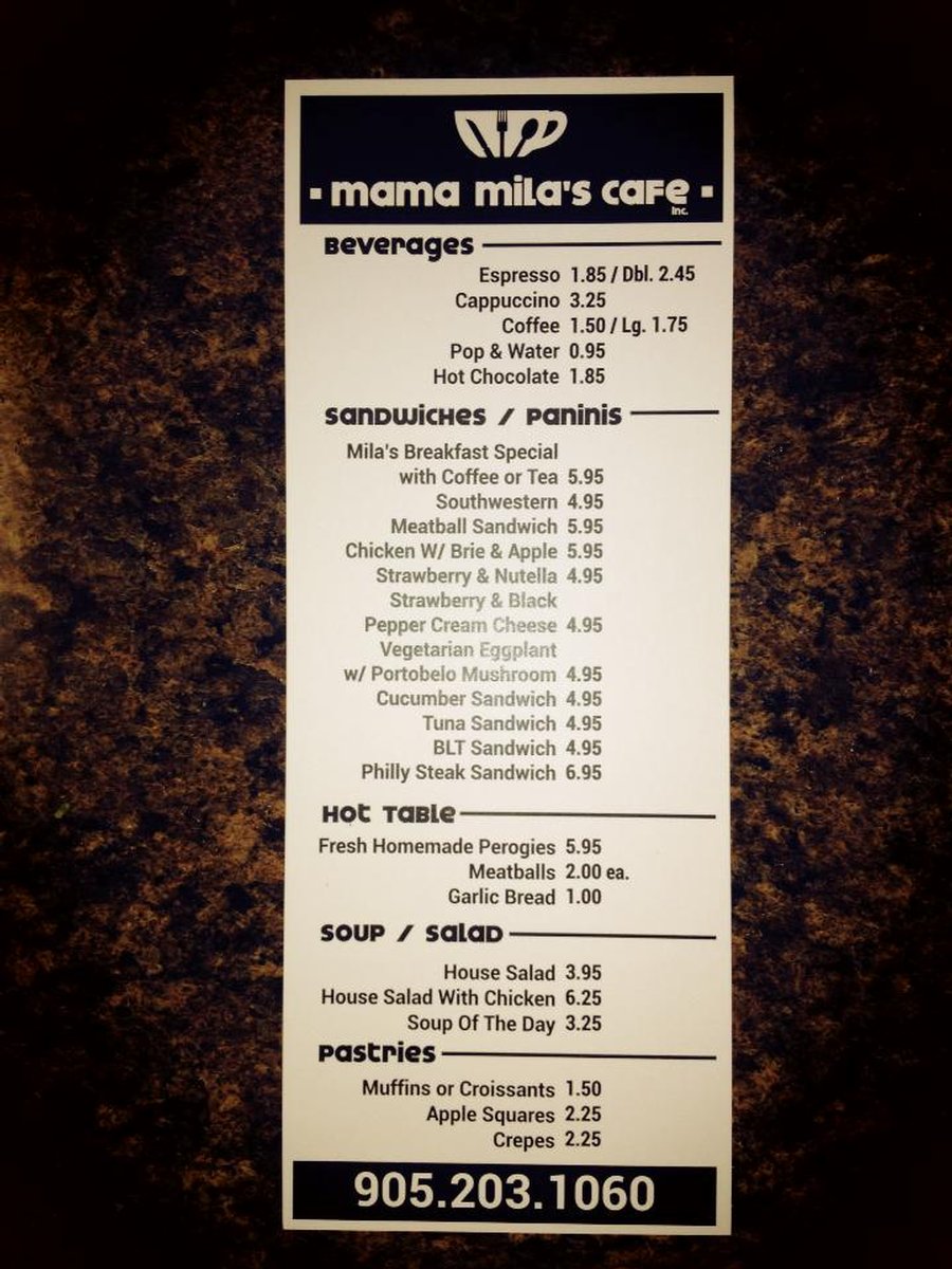 Online Menu for Mama Mila's Cafe in Milton, Ontario, Canada